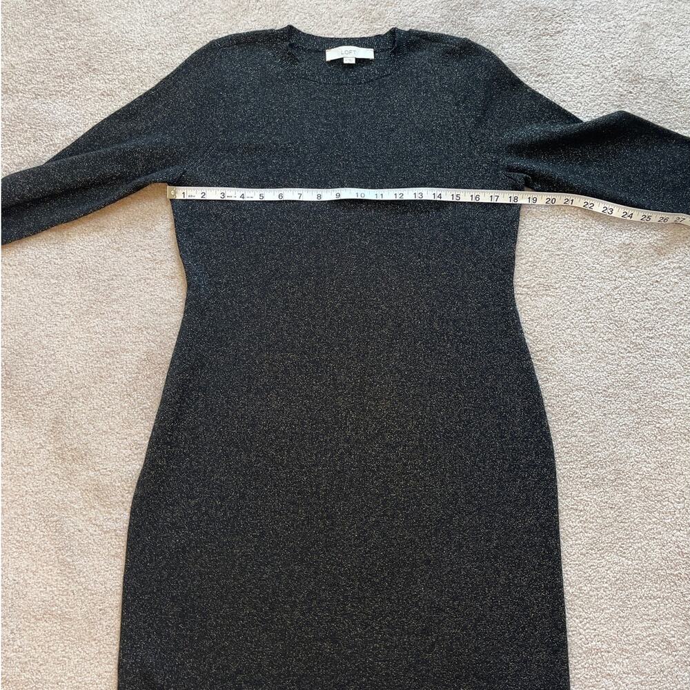 LOFT Black Gold Metallic Sweater Dress Size M Long Sleeves Stretch Holiday Shine - Picture 5 of 6